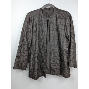 Eileen Fisher Petite S Silk Brown Crinkle Lightweight Open Cardigan Jacket